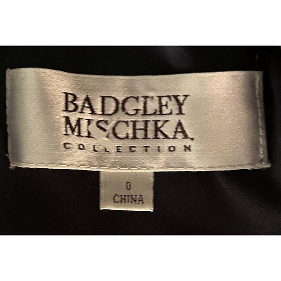 Badgley Mischka Split Leg Long-Sleeve Blue Sequined Dress 0 - Picture 7 of 7